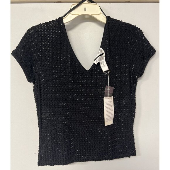 Sideeffects Tops - NWT Sideffects Woman's Black Beaded Short Cap Sleeve V Neck Top Medium